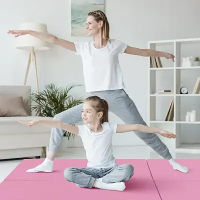 Skladacia mäkká podložka na podlahu s 2 úchytmi, protišmyková podložka na cvičenie, podložka na fitness, ružová