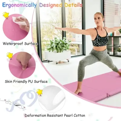 Skladacia mäkká podložka na podlahu s 2 úchytmi, protišmyková podložka na cvičenie, podložka na fitness, ružová