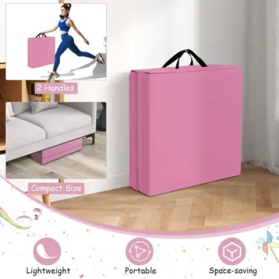 Skladacia mäkká podložka na podlahu s 2 úchytmi, protišmyková podložka na cvičenie, podložka na fitness, ružová