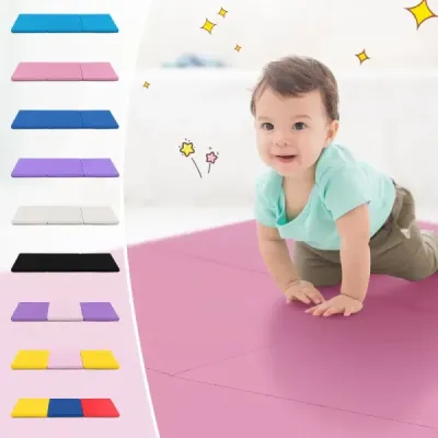 Skladacia mäkká podložka na podlahu s 2 úchytmi, protišmyková podložka na cvičenie, podložka na fitness, ružová