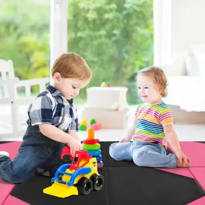 Skladacia tréningová podložka z PU kože so suchým zipsom a držadlami na prenášanie 300 x 117 x 5 cm - ružová