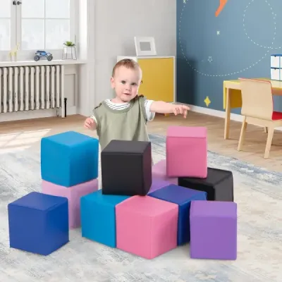 12 kusov penových stavebných kociek Mäkké stavebné kocky Lezúce mäkké penové kocky Svetlo fialové