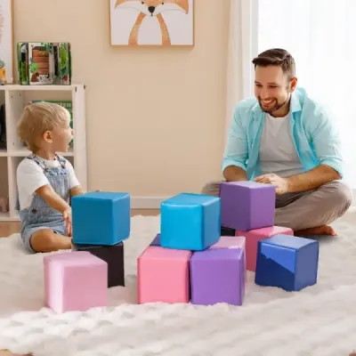 12 kusov penových stavebných kociek Mäkké stavebné kocky Lezúce mäkké penové kocky Svetlo fialové