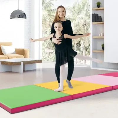 300 x 117 x 5 cm mäkká podlahová rohož zo syntetickej kože so zapínaním na šplhanie a držadlami na prenášanie Ružová+zelená