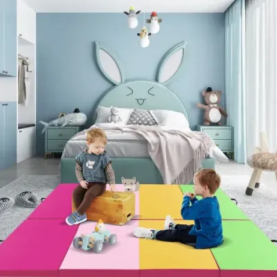 300 x 117 x 5 cm mäkká podlahová rohož zo syntetickej kože so zapínaním na šplhanie a držadlami na prenášanie Ružová+zelená