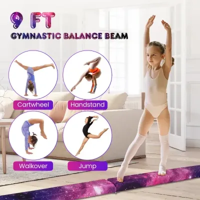 270 cm balančná kladina detská balančná kladina skladacia gymnastická kladina s rukoväťou na prenášanie fialová