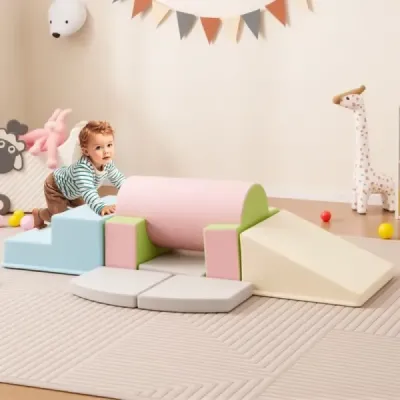 10 TLG. Penové stavebné bloky na lezenie a posúvanie Mäkké mäkké stavebné bloky Modrá + sivá