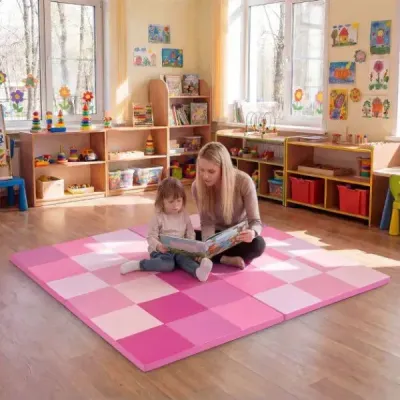 Dvojdielna skladacia podložka na lezenie pre bábätká s lezeckým zapínaním a podložkou z umelej kože a peny, ružová