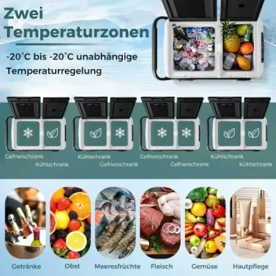 12V chladnička do auta s 2 chladiacimi zónami 40L prenosná mraznička s kompresorom (-20℃~20℃)