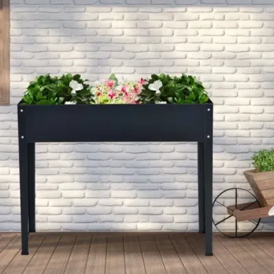 Vyvýšený kvetináč s 2 drenážnymi otvormi Kovový vyvýšený záhon Kvetináč sivý