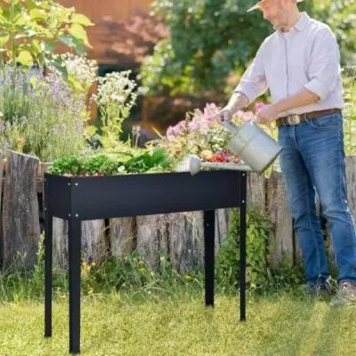 Vyvýšený kvetináč s 2 drenážnymi otvormi Kovový vyvýšený záhon Kvetináč sivý