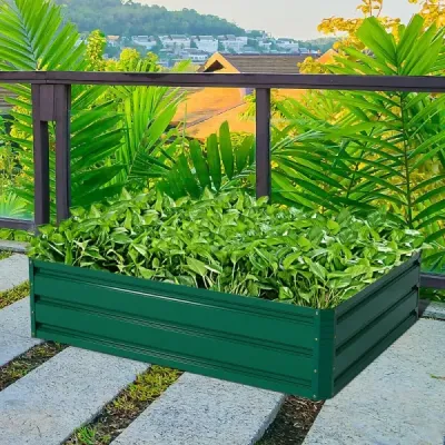 Vyvýšený oceľový záhon Obdĺžnikový box na sadenie Vyvýšený záhradný záhon Studený rám na zeleninu Kvety Bylinky Zelená 100 x 30,5 x 80 cm