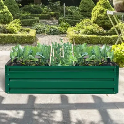 Vyvýšený oceľový záhon Obdĺžnikový box na sadenie Vyvýšený záhradný záhon Studený rám na zeleninu Kvety Bylinky Zelená 100 x 30,5 x 80 cm