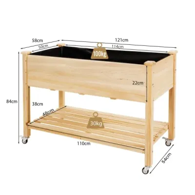 Vyvýšený záhradný záhon Drevený box na sadenie s uzamykateľnými kolieskami 120 x 59 x 84 cm Prírodný