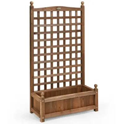 Kvetinový box s mriežkou Drevený kvetináč na popínavé rastliny Zvýšený záhon s mriežkou 64,5 x 28 x 120 cm Hnedý