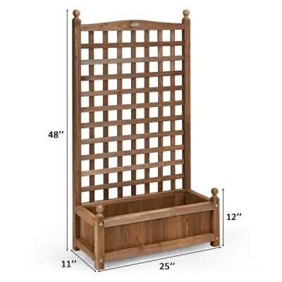 Kvetinový box s mriežkou Drevený kvetináč na popínavé rastliny Zvýšený záhon s mriežkou 64,5 x 28 x 120 cm Hnedý