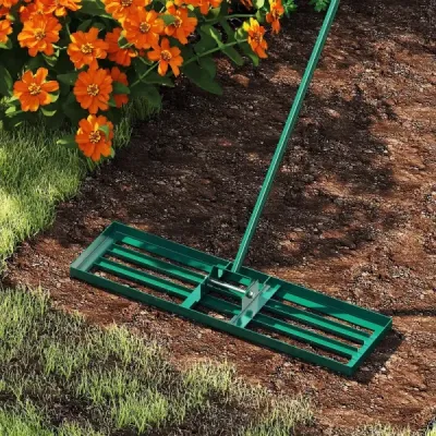 Vyrovnávacie hrable na trávnik s ergonomickou rukoväťou na zem 91 x 25 cm Zelené