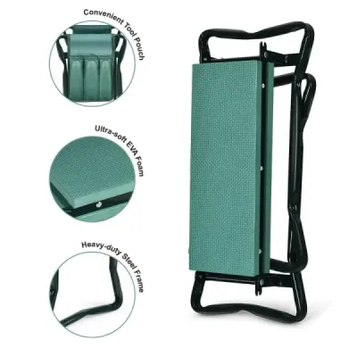 2 v 1 Kľačiaca lavička pre záhradníkov s 2 taškami na náradie Skladacia 58 x 27,5 x 50 cm Zelená