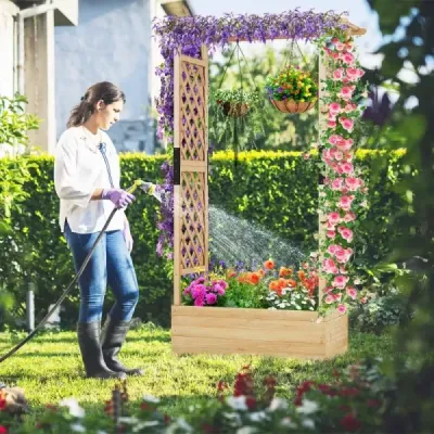 Vyvýšený záhon s mriežkou a závesnou strieškou, debnička na sadenice s podperou na šplhanie 110 x 44 x 182 cm Príroda