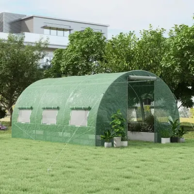 Skleník 4 x 3 x 2m|12m² fóliový skleník s kovovým rámom Skleník so 6 rolovacími oknami zo sieťoviny Zelený