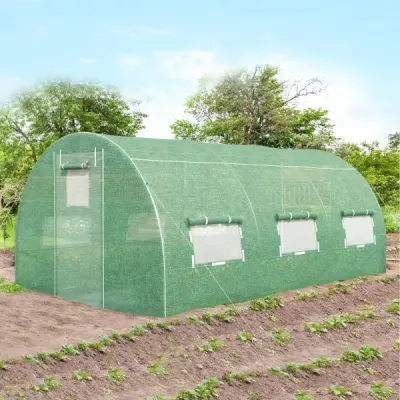 Skleník 4 x 3 x 2m|12m² fóliový skleník s kovovým rámom Skleník so 6 rolovacími oknami zo sieťoviny Zelený