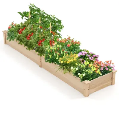 Vyvýšený drevený záhradný záhon s 2 debničkami a priečkami 228 x 62 x 25 cm Prírodný