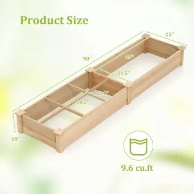 Vyvýšený drevený záhradný záhon s 2 debničkami a priečkami 228 x 62 x 25 cm Prírodný