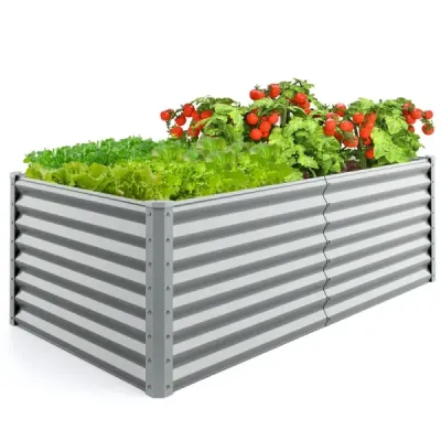 Kovový box na sadenie na záhradu 180 x 95 x 60 cm Obdĺžnikový chladiaci rám s vystuženými tyčami a otvoreným dnom Sivá