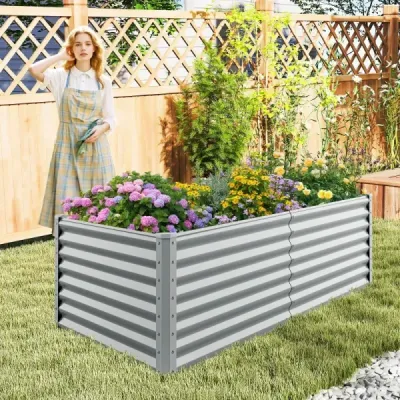 Kovový box na sadenie na záhradu 180 x 95 x 60 cm Obdĺžnikový chladiaci rám s vystuženými tyčami a otvoreným dnom Sivá