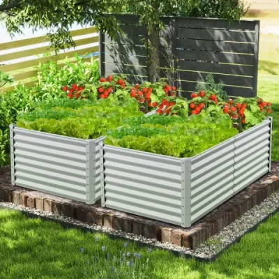 Kovový box na sadenie na záhradu 180 x 95 x 60 cm Obdĺžnikový chladiaci rám s vystuženými tyčami a otvoreným dnom Sivá