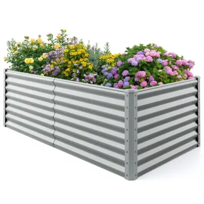 Kovový box na sadenie na záhradu 180 x 95 x 60 cm Obdĺžnikový chladiaci rám s vystuženými tyčami a otvoreným dnom Sivá