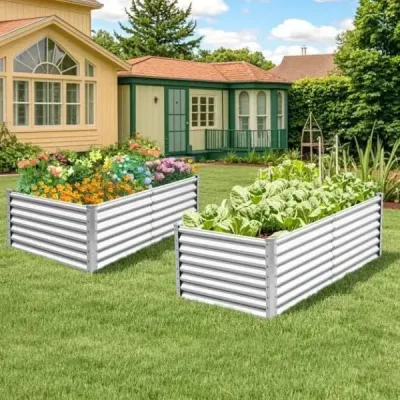 Kovový vyvýšený záhon Box na sadenie Obdĺžnikový studený rám so zosilnenými tyčami a otvorenou základňou 180 x 95 x 60 cm Strieborná