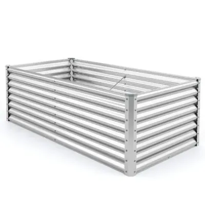 Kovový vyvýšený záhon Box na sadenie Obdĺžnikový studený rám so zosilnenými tyčami a otvorenou základňou 180 x 95 x 60 cm Strieborná