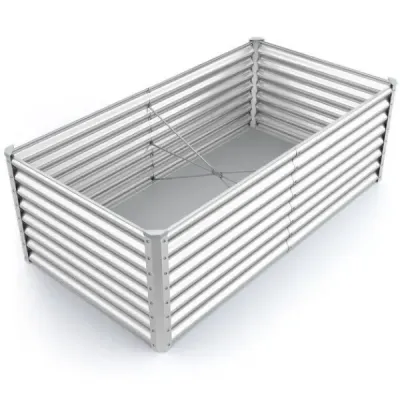 Kovový vyvýšený záhon Box na sadenie Obdĺžnikový studený rám so zosilnenými tyčami a otvorenou základňou 180 x 95 x 60 cm Strieborná