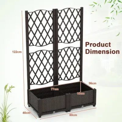 Kvetinový box s mriežkou Kvetináč na popínavé rastliny Vyvýšený záhon s mriežkou 80 x 40 x 122 cm Hnedá