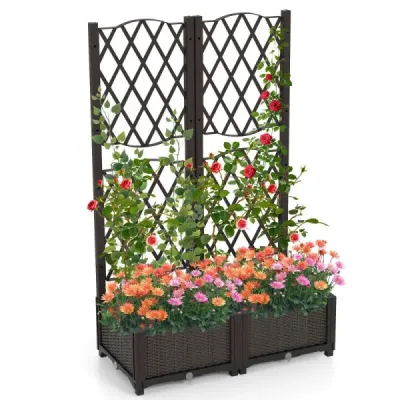 Kvetinový box s mriežkou Kvetináč na popínavé rastliny Vyvýšený záhon s mriežkou 80 x 40 x 122 cm Hnedá