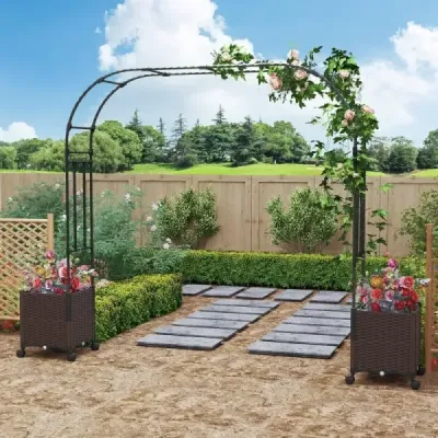 Záhradná oblúková mreža s 2 boxmi na sadenie Vonkajšia pergola s kovovou ozdobnou mrežou
