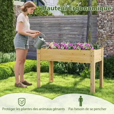 Vyvýšený záhon z dreva, vyvýšený záhradný záhon, kvetináč s drenážnymi otvormi, zeleninový záhon, obdĺžnikový záhon, 120 x 60 x 82 cm, prírodný