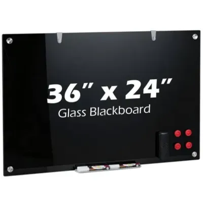 Sklenená magnetická tabuľa 60 x 90 cm, magnetická stena, na ktorú sa dá písať a z ktorej sa dá zotrieť, bezrámová, čierna