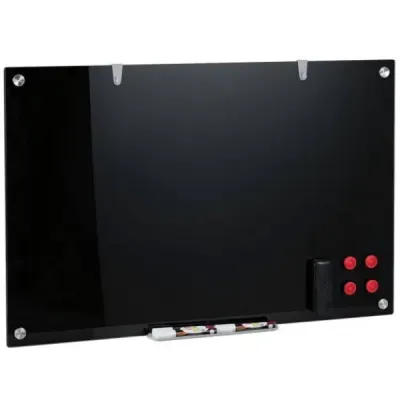 Sklenená magnetická tabuľa 60 x 90 cm, magnetická stena, na ktorú sa dá písať a z ktorej sa dá zotrieť, bezrámová, čierna