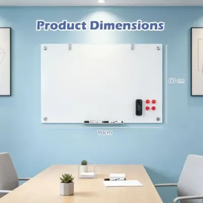 Sklenená magnetická tabuľa 60 x 90 cm, magnetická stena, na ktorú sa dá písať a z ktorej sa dá zotrieť, bezrámová biela tabuľa