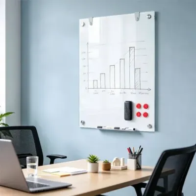 Sklenená magnetická tabuľa 60 x 90 cm, magnetická stena, na ktorú sa dá písať a z ktorej sa dá zotrieť, bezrámová biela tabuľa