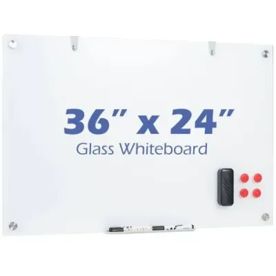Sklenená magnetická tabuľa 60 x 90 cm, magnetická stena, na ktorú sa dá písať a z ktorej sa dá zotrieť, bezrámová biela tabuľa