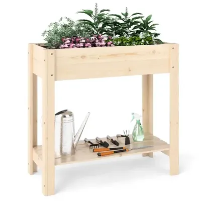 Vyvýšený záhon s policou Vyvýšený drevený záhradný záhon Box na sadenice s drenážou 81 x 37 x 77 cm Prírodný