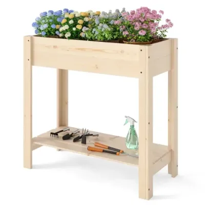 Vyvýšený záhon s policou Vyvýšený drevený záhradný záhon Box na sadenice s drenážou 81 x 37 x 77 cm Prírodný