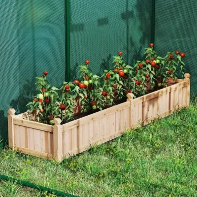 Kvetinový box vyvýšený záhon Drevený box s priečkou Odvodňovacie otvory a netkaná fólia Záhradný záhon Záhon 227 x 59,5 x 40 cm Prírodný