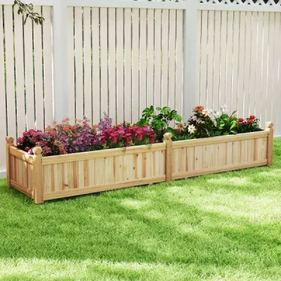 Kvetinový box vyvýšený záhon Drevený box s priečkou Odvodňovacie otvory a netkaná fólia Záhradný záhon Záhon 227 x 59,5 x 40 cm Prírodný