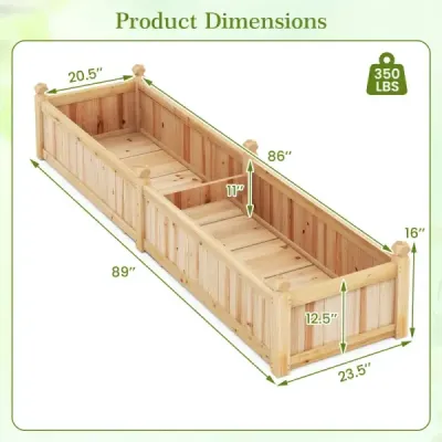 Kvetinový box vyvýšený záhon Drevený box s priečkou Odvodňovacie otvory a netkaná fólia Záhradný záhon Záhon 227 x 59,5 x 40 cm Prírodný