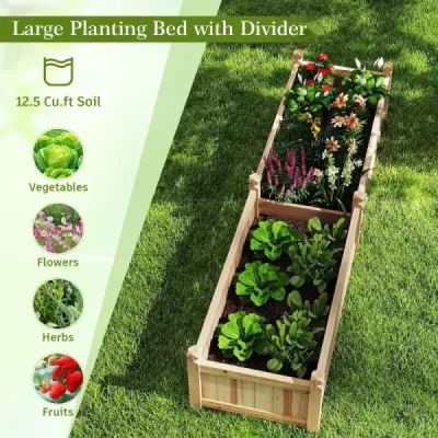 Kvetinový box vyvýšený záhon Drevený box s priečkou Odvodňovacie otvory a netkaná fólia Záhradný záhon Záhon 227 x 59,5 x 40 cm Prírodný