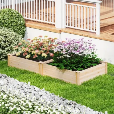Kvetinový box vyvýšený záhon Drevený kvetináč štvorcový záhradný záhon s otvorenou základňou Záhradný záhon pre záhradu trávnik terasu balkón 102 x 102 x 30 cm Prírodný